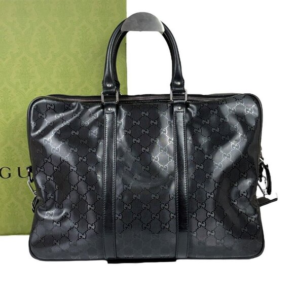Authentic Gucci GG Imprime Business Bag Briefcase Crossbody Messenger Mens Black - Picture 3 of 14